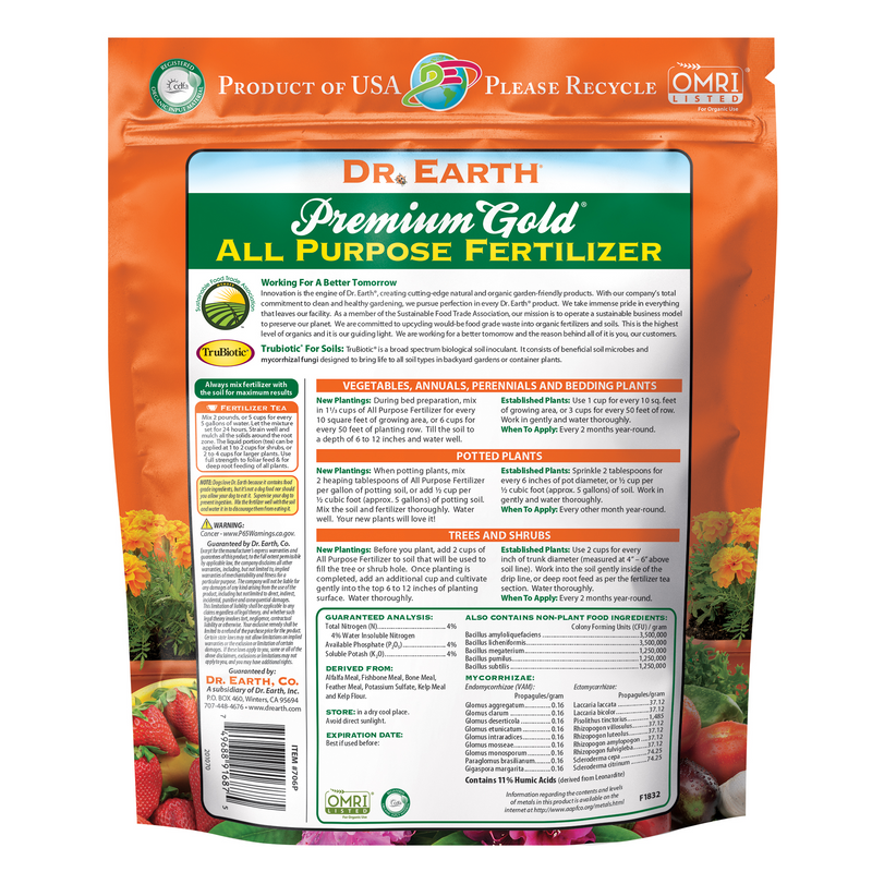 Dr. Earth Premium Gold Organic and Natural All Purpose Fertilizer 1Lb