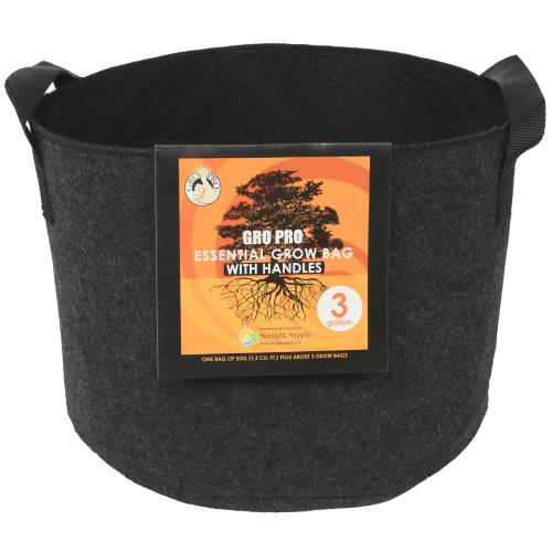 Gro Pro Essential Round Fabric Pot w/ Handles 3 Gallon—Black (72/Cs)