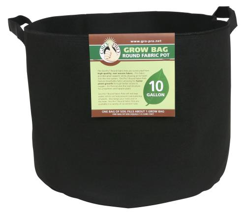 Gro Pro Premium Round Fabric Pot w/ Handles 10 Gallon—Black (70/Cs)