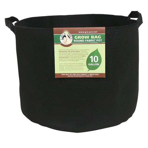 Gro Pro Premium Round Fabric Pot w/ Handles 10 Gallon—Black (70/Cs)