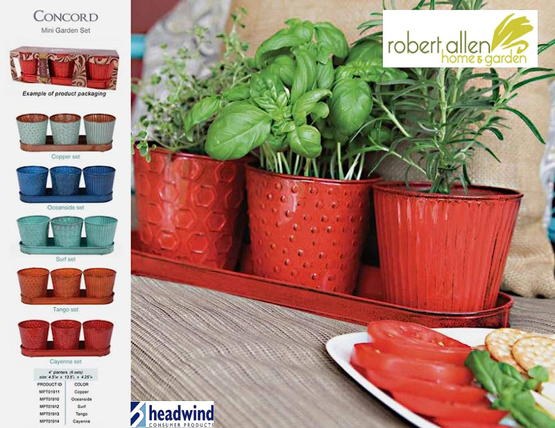 Robert Allen Concord Garden Flower Pot Set with Tray, 4-Inch, Tango Color